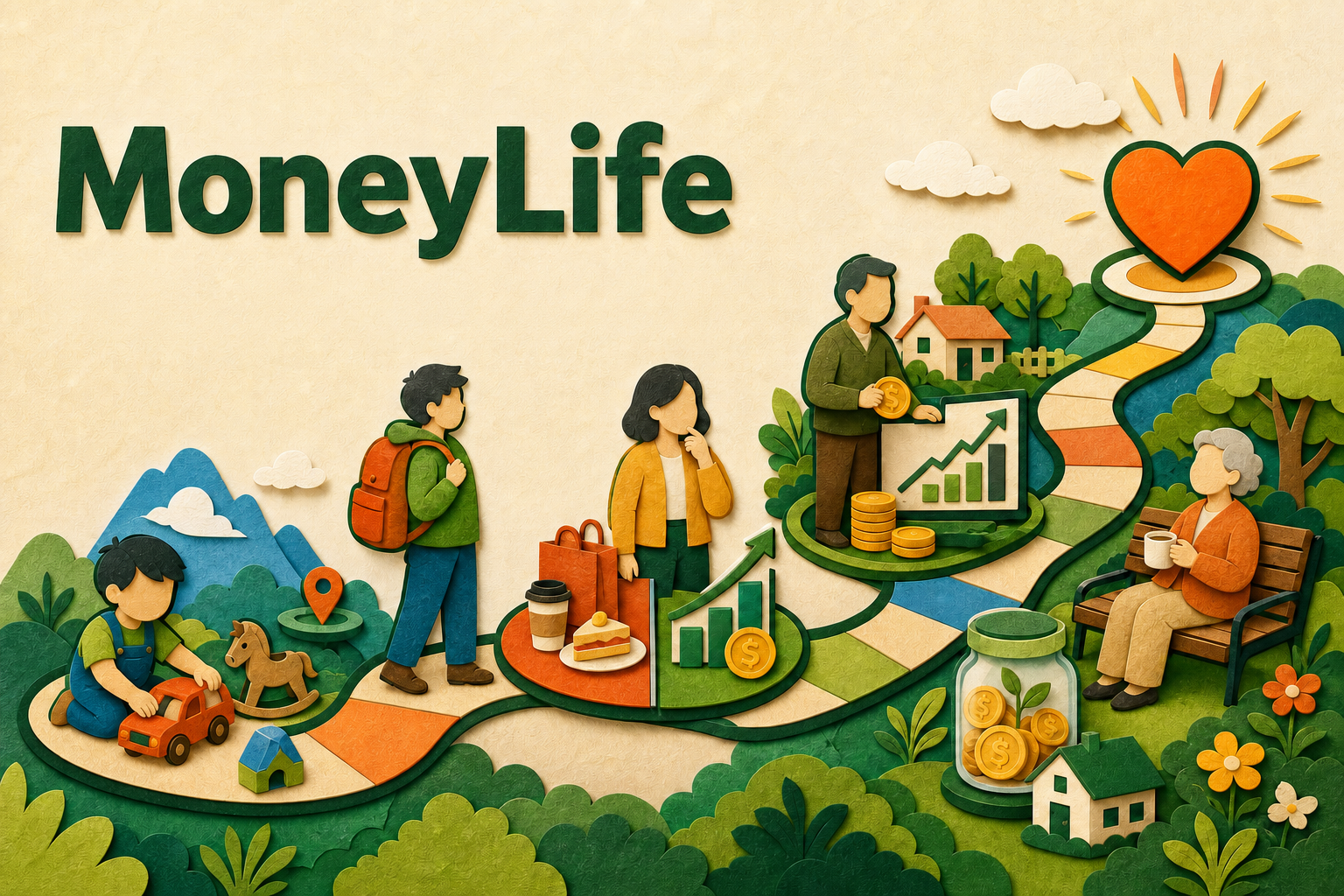 MoneyLife journey from childhood through work and investing to retirement
